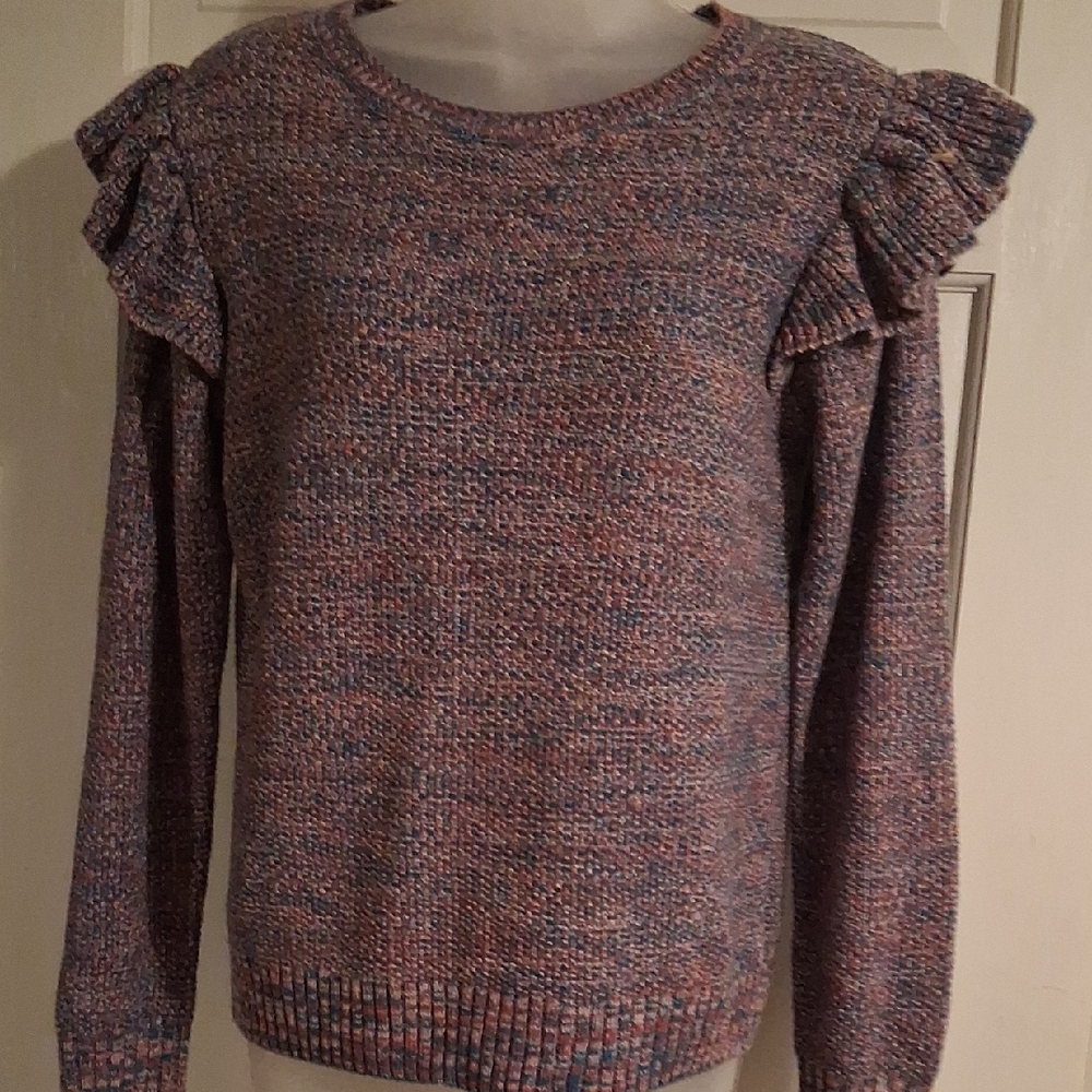 Time and Tru Women's Multi Color Ruffle Sweater